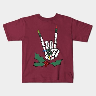 Rocker Christmas Skeleton hand Kids T-Shirt